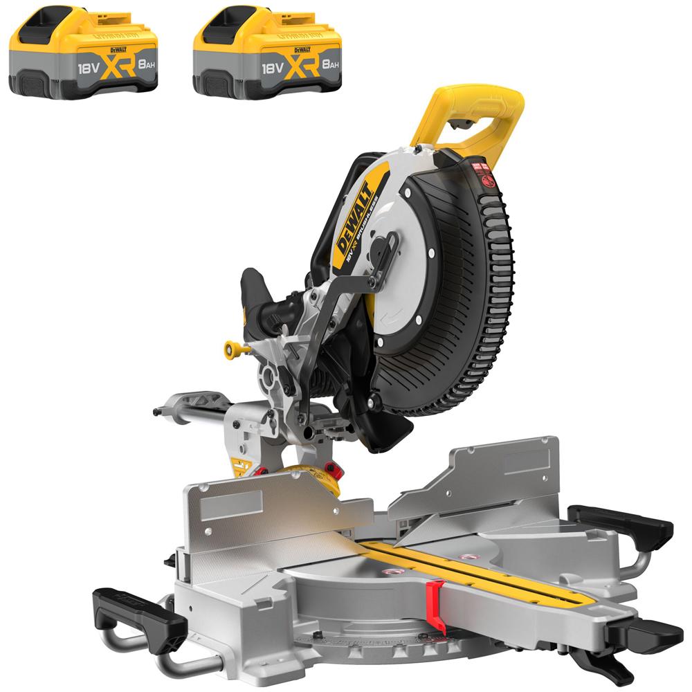 Dewalt DCS782 18v XR Cordless Sliding Compound Mitre Saw 305mm 2 x 8ah Li-ion Battery Charger