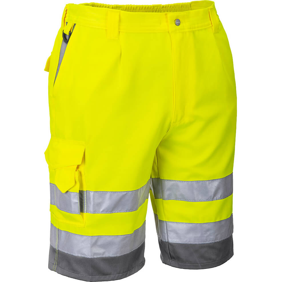 Image of Portwest Mens Class 1 Hi Vis Poly Cotton Shorts Yellow / Grey XS