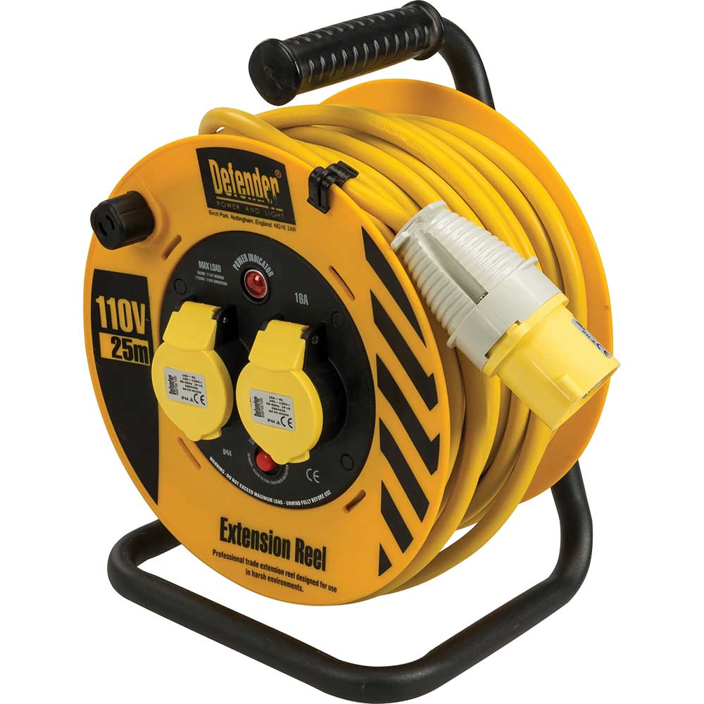 Defender Light Industrial Cable Reel 110v 25m
