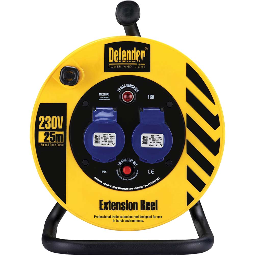 Defender Light Industrial Cable Reel 240v 25m