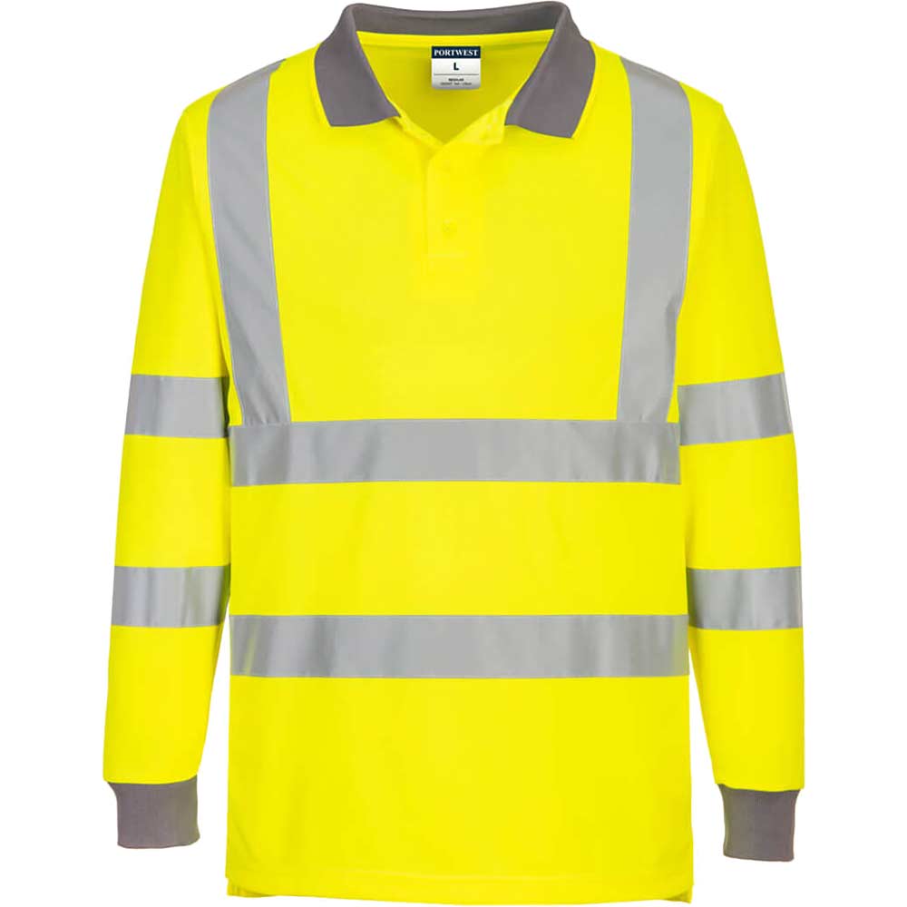 Image of Portwest Eco Long Sleeve Hi Vis Polo Shirts Multi Pack Yellow XL Pack of 6