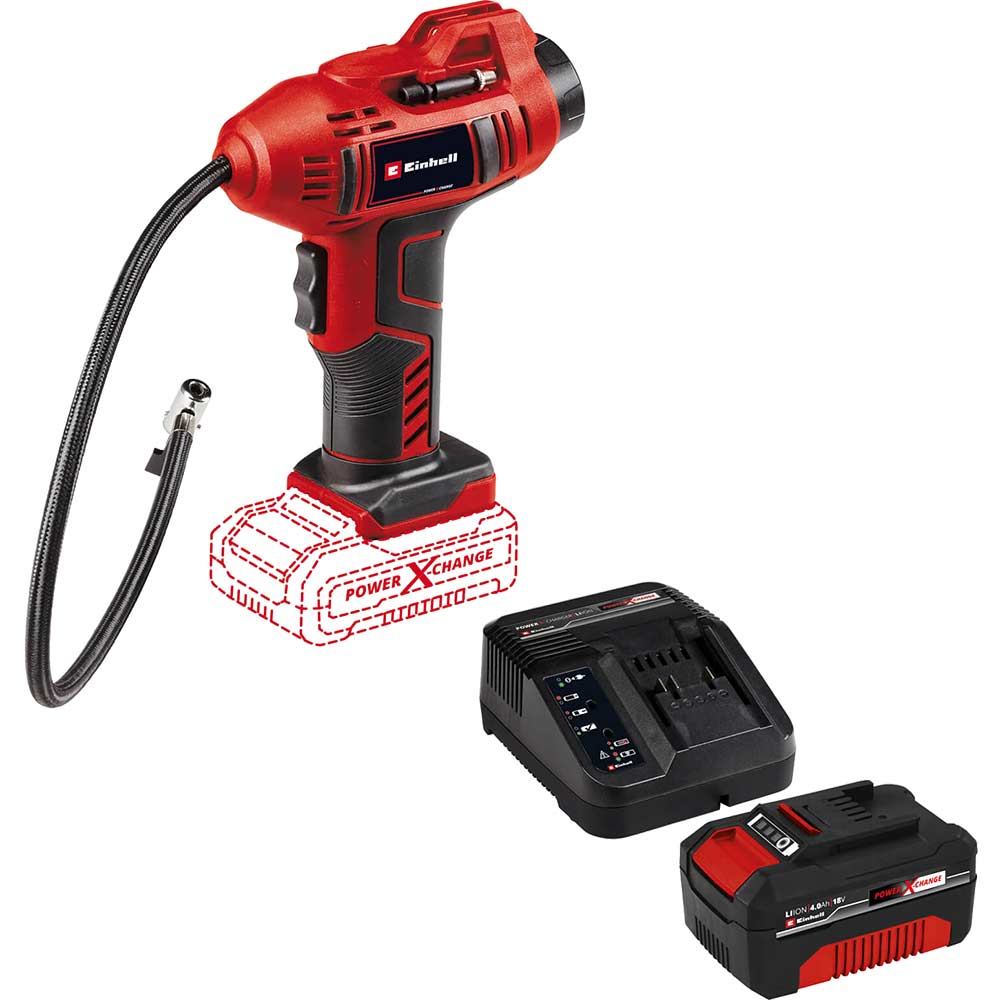 Einhell CE-CC 18 Li 18v Cordless Car Compressor Air Inflator 1 x 4ah Li-ion Battery Charger