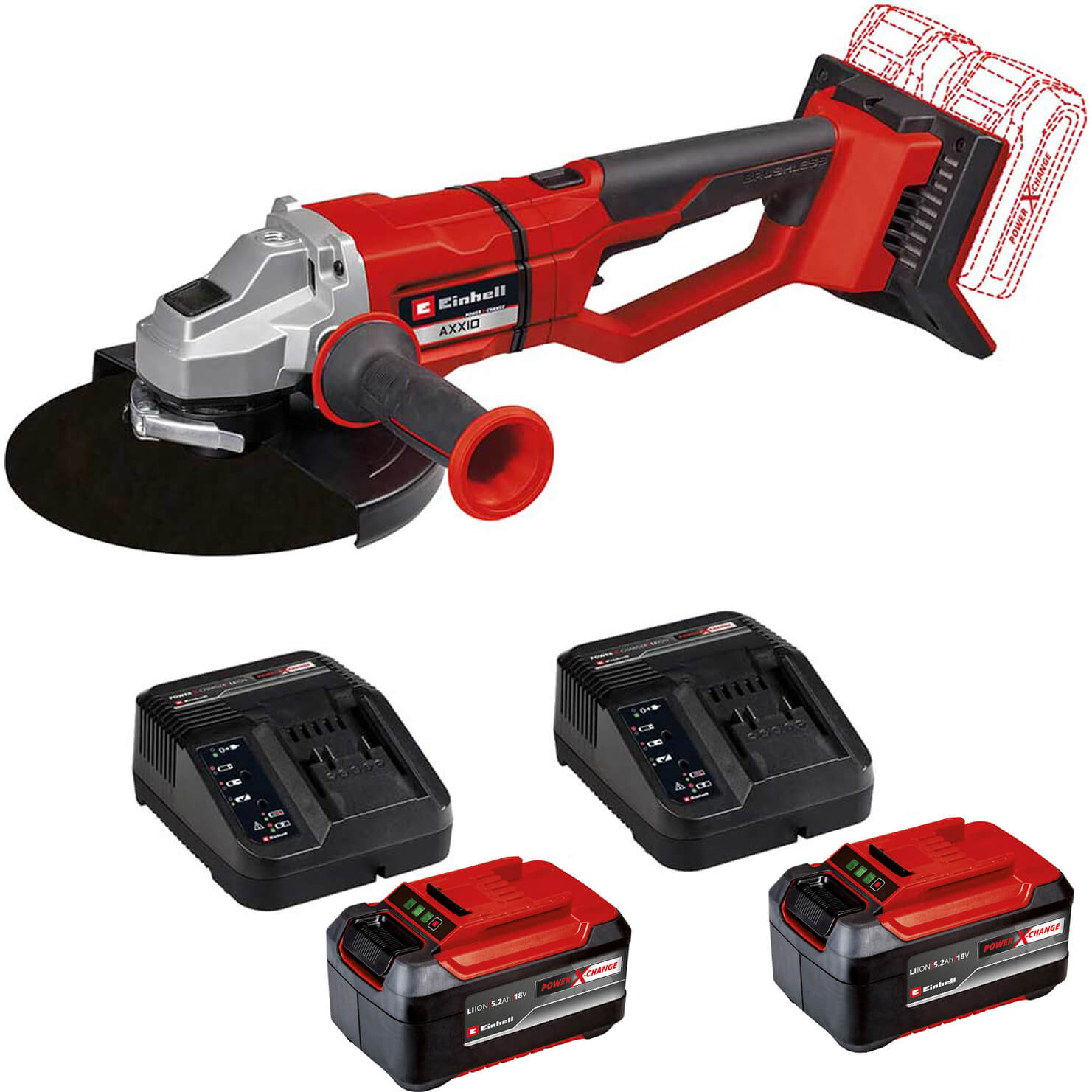 Einhell Professional AXXIO 36/230 Q 36v Cordless Brushless Angle Grinder 230mm 2 x 5.2ah Li-ion Twin or Dual Battery Charger No Case