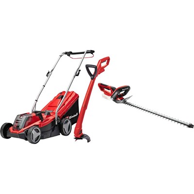 Einhell GE-CM 18v Cordless Rotary Lawnmower, Grass and Hedge Trimmer Kit