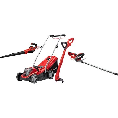 Einhell GE-CM 18v Cordless Rotary Lawnmower, Blower, Grass and Hedge Trimmer Kit