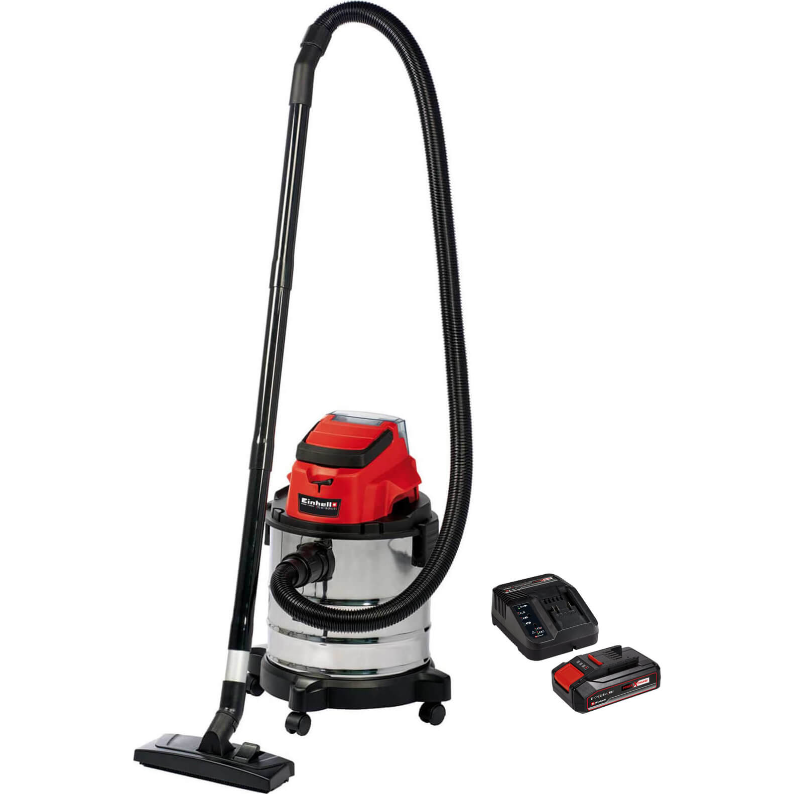 Einhell TC-VC 18/20 Li S 18v Cordless Stainless Steel Wet and Dry Vacuum Cleaner 20L 1 x 2.5ah Li-ion Charger No Case