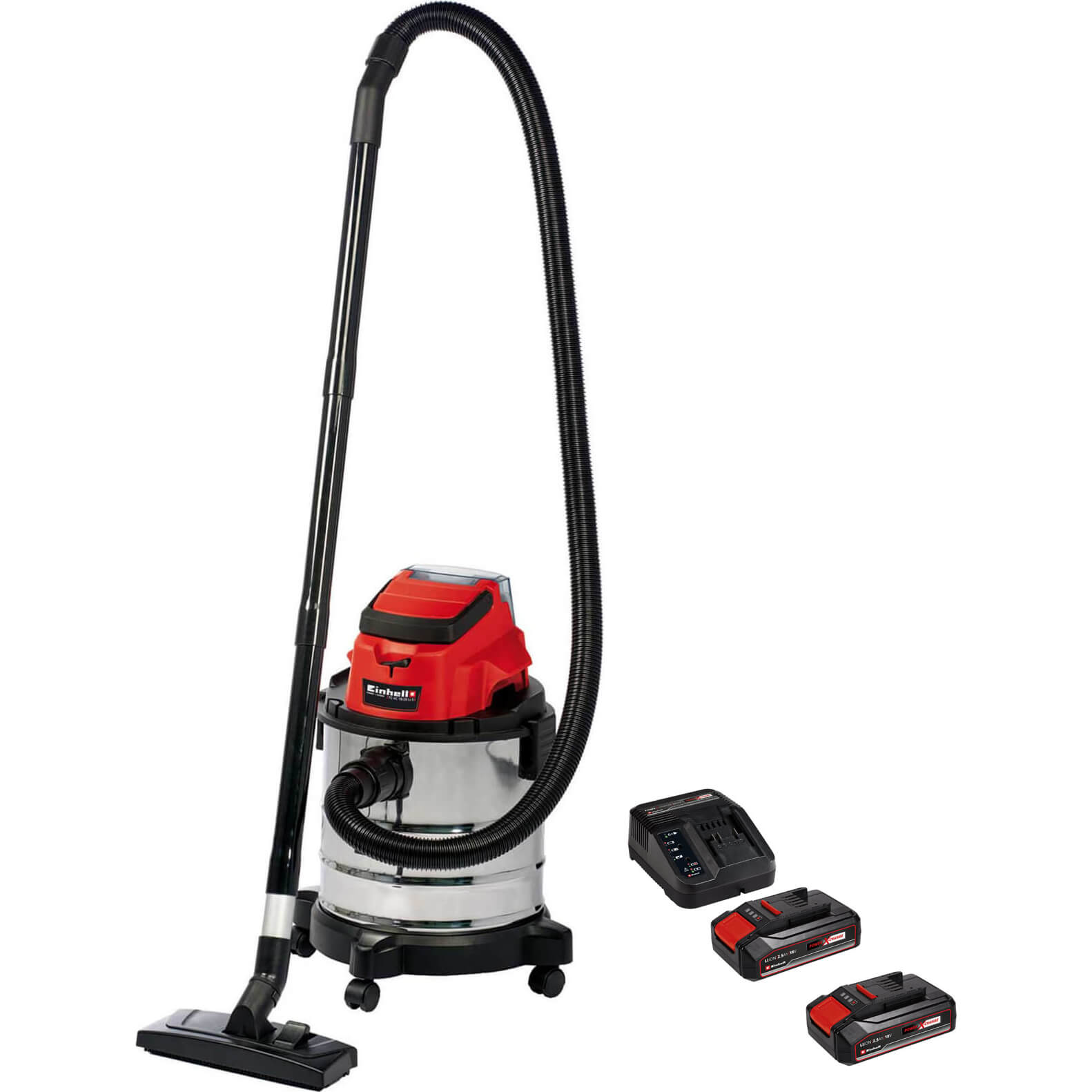 Image of Einhell TC-VC 18/20 Li S 18v Cordless Stainless Steel Wet and Dry Vacuum Cleaner 20L 2 x 2.5ah Li-ion Charger No Case