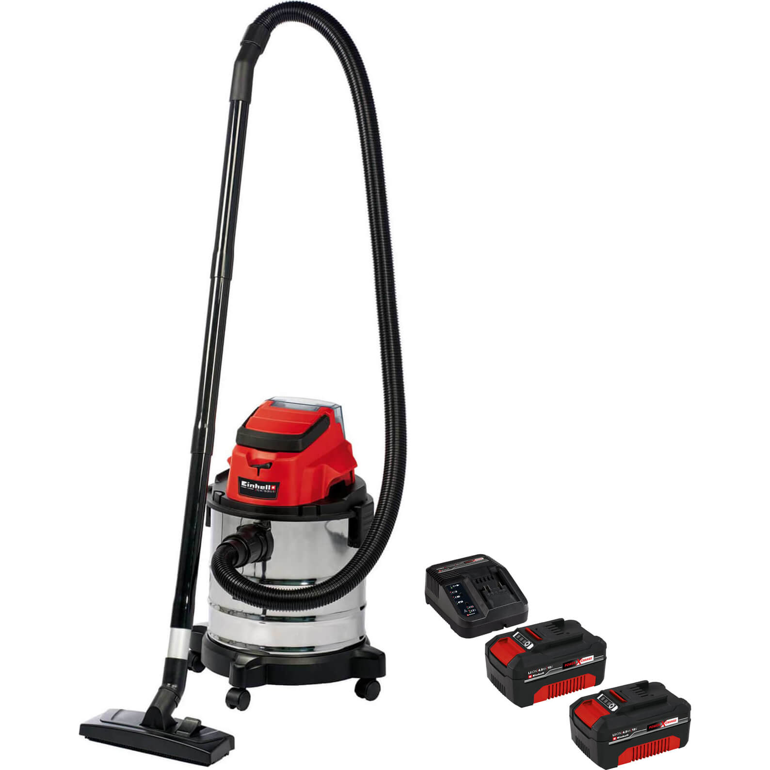 Image of Einhell TC-VC 18/20 Li S 18v Cordless Stainless Steel Wet and Dry Vacuum Cleaner 20L 2 x 4ah Li-ion Charger No Case