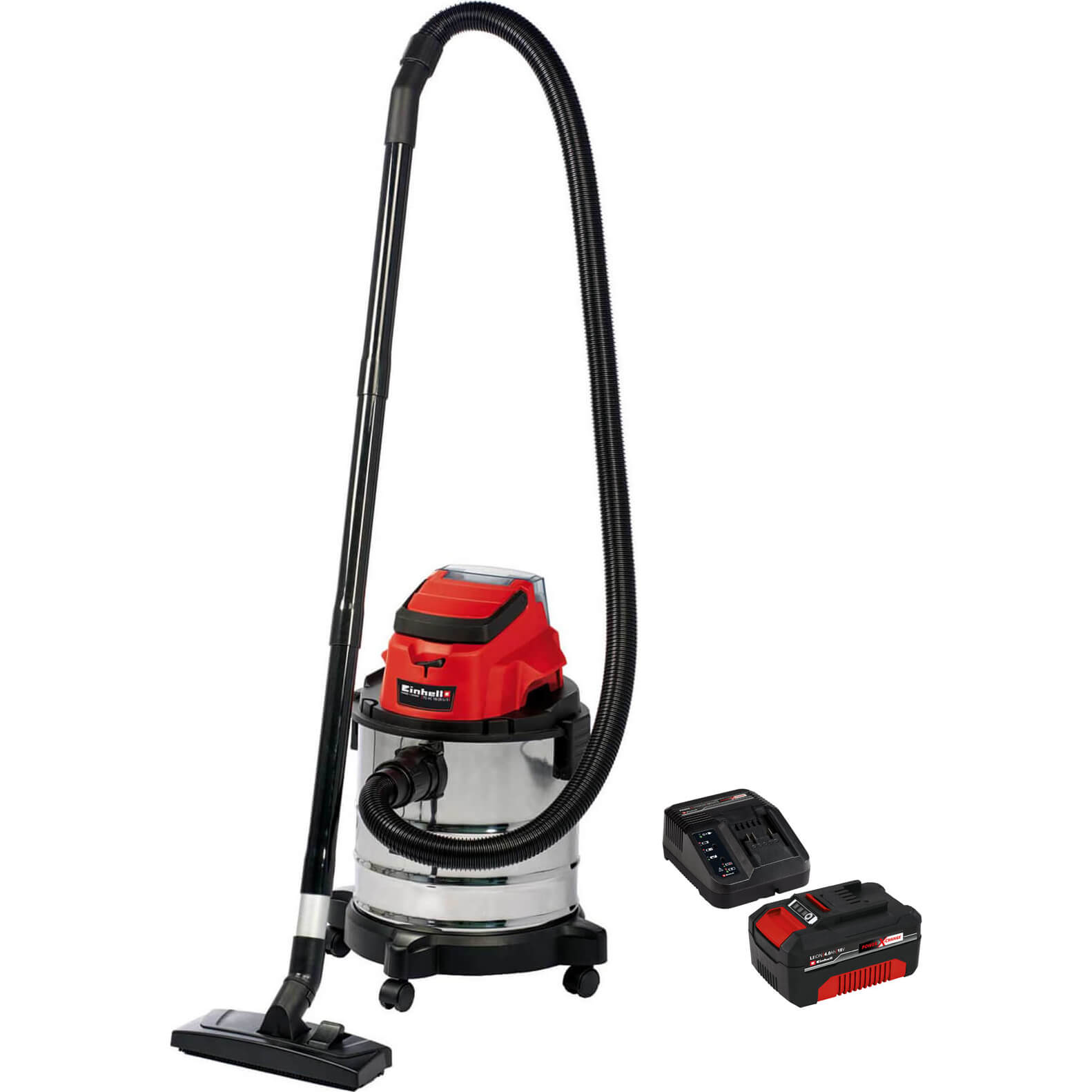 Einhell TC-VC 18/20 Li S 18v Cordless Stainless Steel Wet and Dry Vacuum Cleaner 20L 1 x 4ah Li-ion Charger No Case