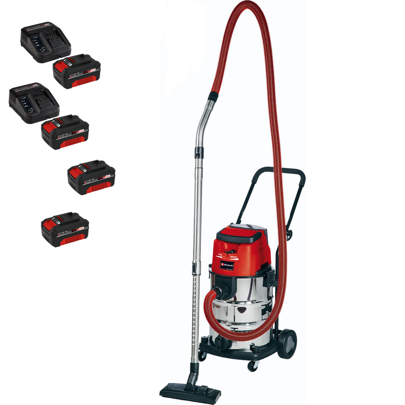 Image of Einhell TE-VC 36/30 Li S 36v Cordless Stainless Steel Wet and Dry Vacuum Cleaner 30L 4 x 4ah Li-ion Charger