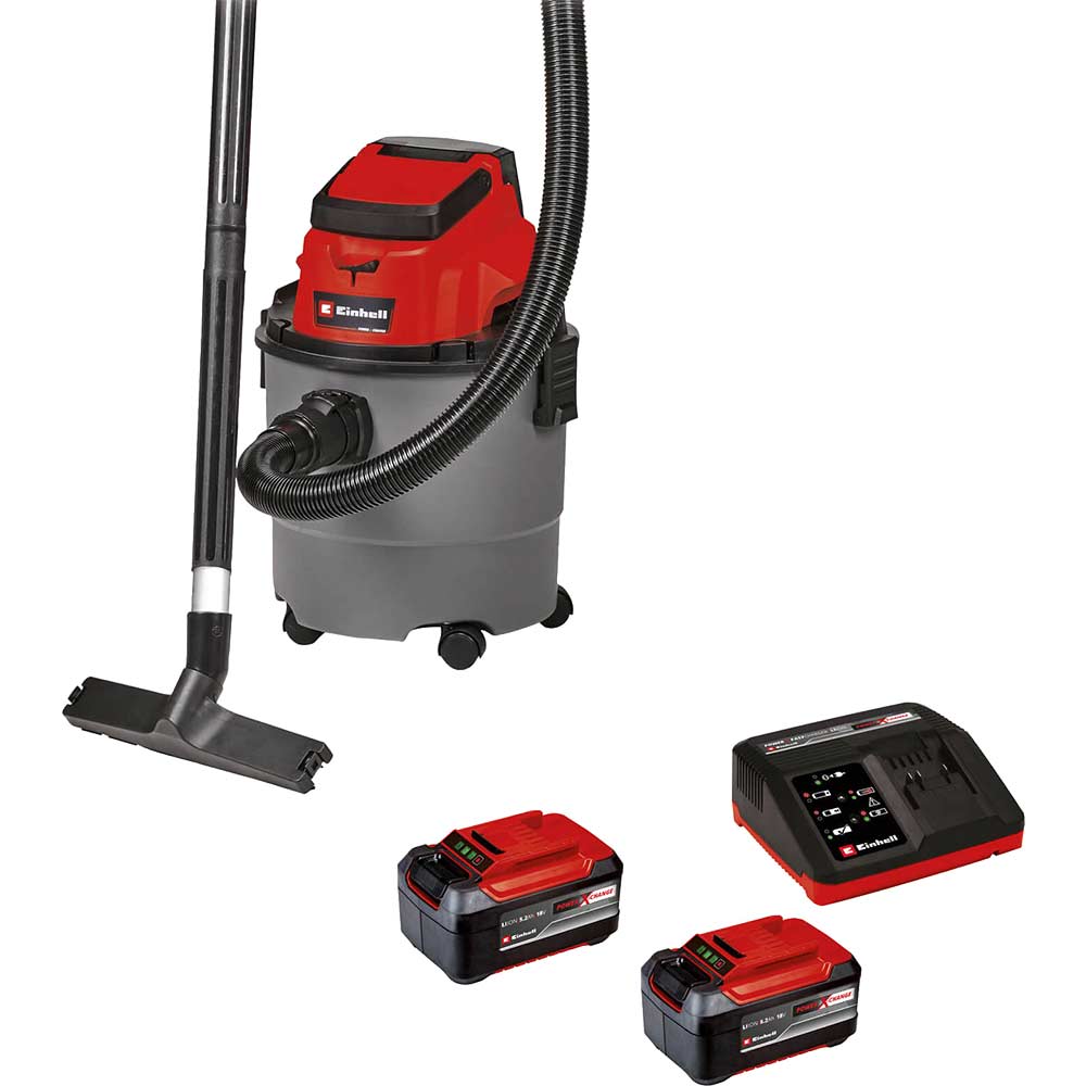 Einhell TC-VC 18/15 18v Cordless Wet and Dry Vacuum Cleaner 15L 2 x 5.2ah Li-ion Battery Charger