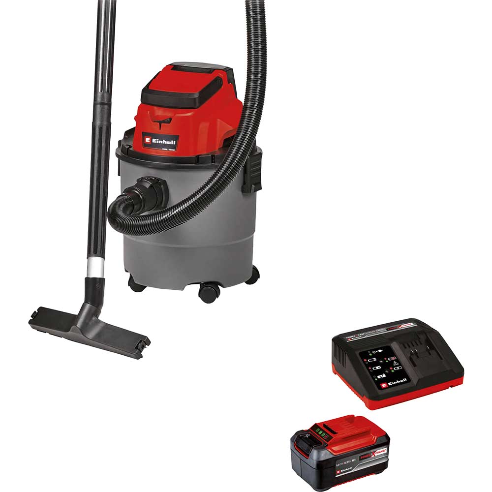 Einhell TC-VC 18/15 18v Cordless Wet and Dry Vacuum Cleaner 15L 1 x 5.2ah Li-ion Battery Charger
