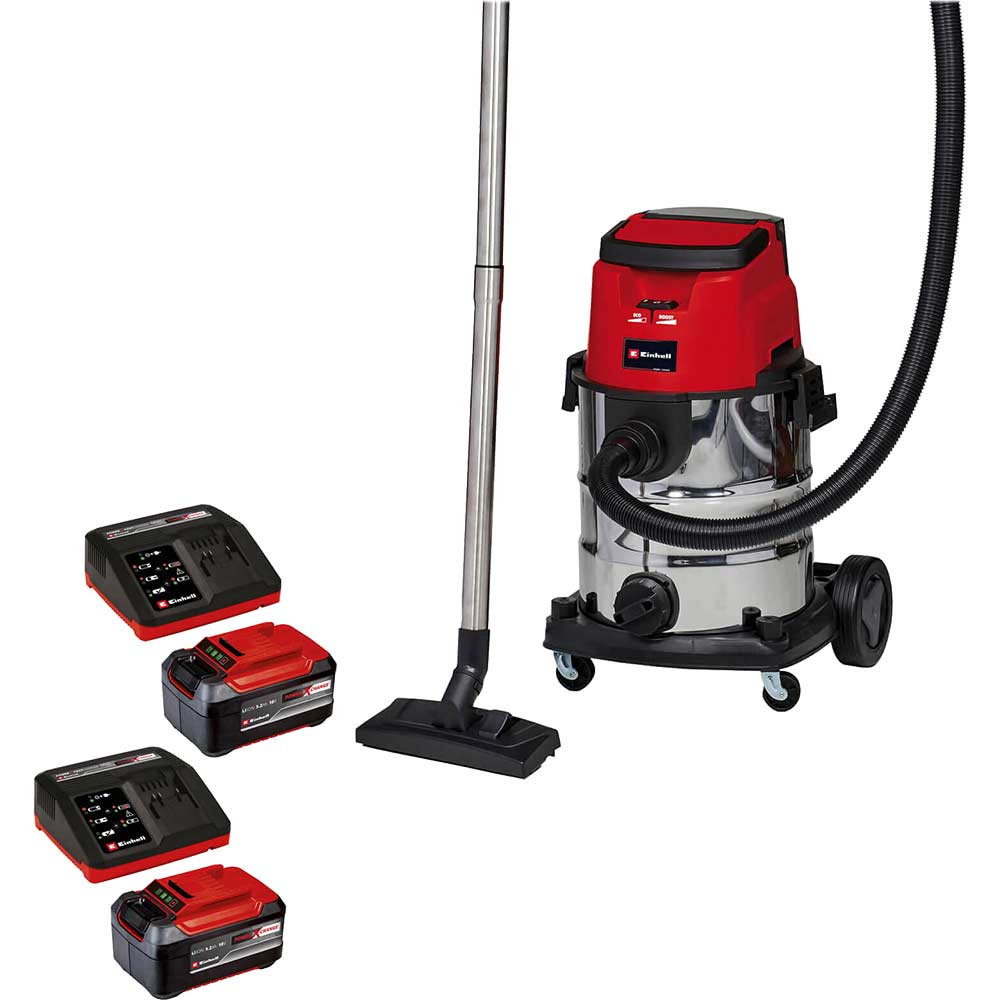 Einhell TE-VC 36/25 Li S 36v Cordless Stainless Steel Wet and Dry Vacuum Cleaner 25L 2 x 5.2ah Li-ion Twin or Dual Battery Charger
