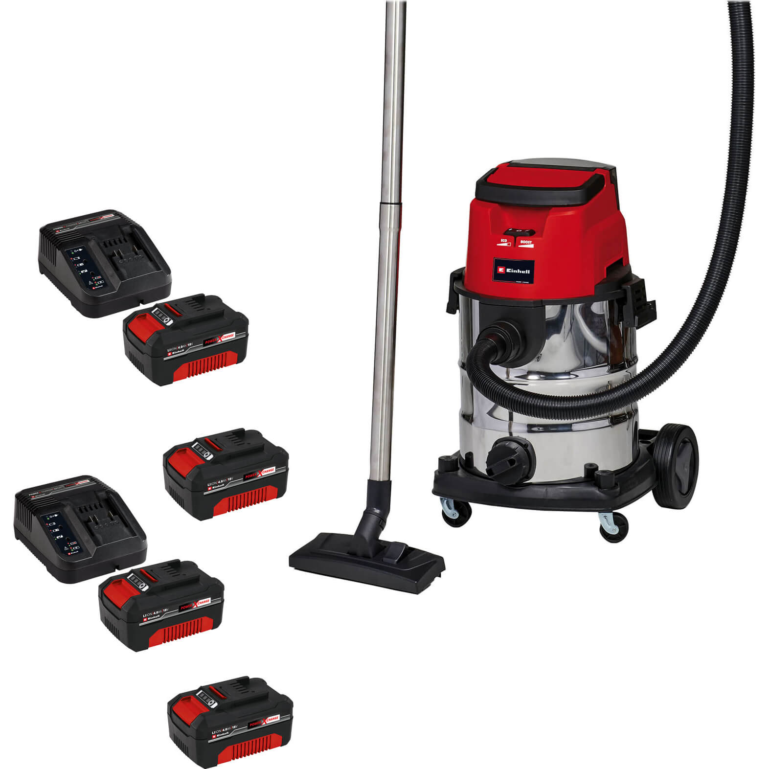 Image of Einhell TE-VC 36/25 Li S 36v Cordless Stainless Steel Wet and Dry Vacuum Cleaner 25L 4 x 4ah Li-ion Charger