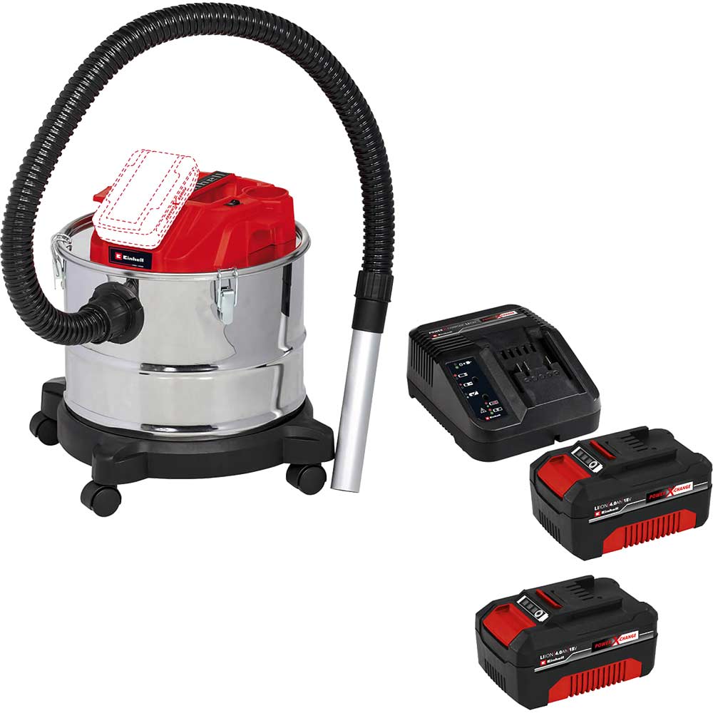 Einhell TE-AV 18/15 Li 18v Cordless Ash Vacuum Cleaner 15L 2 x 4ah Li-ion Battery Charger