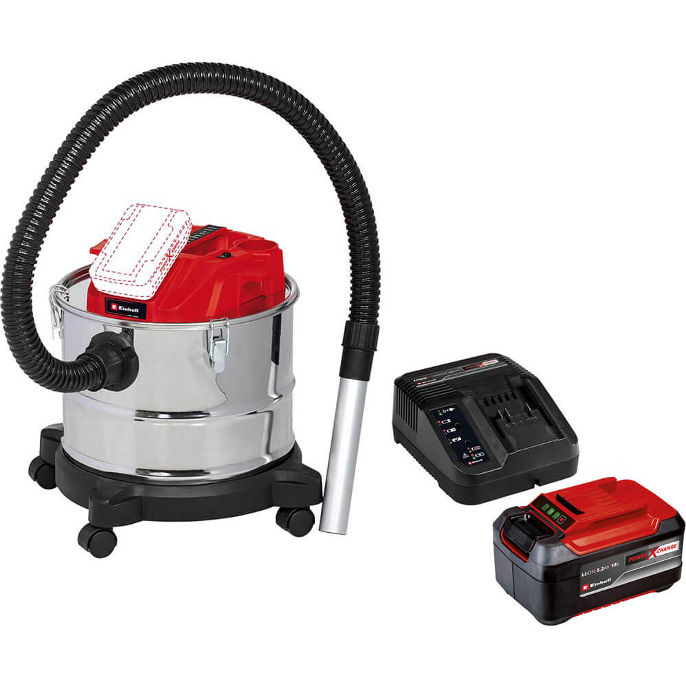 Einhell TE-AV 18/15 Li 18v Cordless Ash Vacuum Cleaner 15L 1 x 5.2ah Li-ion Battery Charger