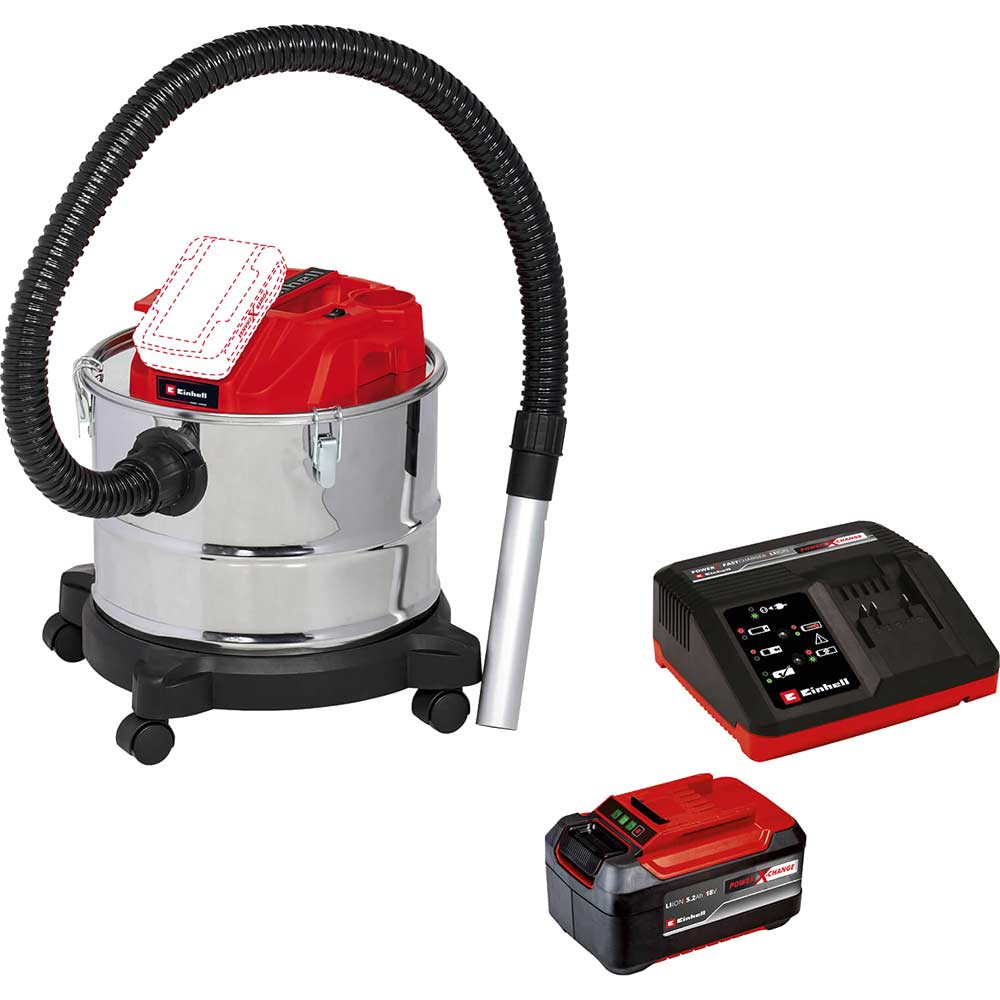 Einhell TE-AV 18/15 Li 18v Cordless Ash Vacuum Cleaner 15L 1 x 5.2ah Li-ion Battery Charger