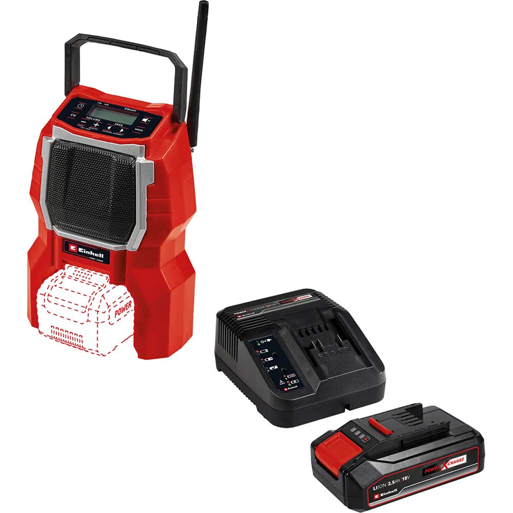 Einhell TE-RA 18 Li BT 18v Cordless Radio and Bluetooth Speaker 1 x 2.5ah Li-ion Battery Charger No Case