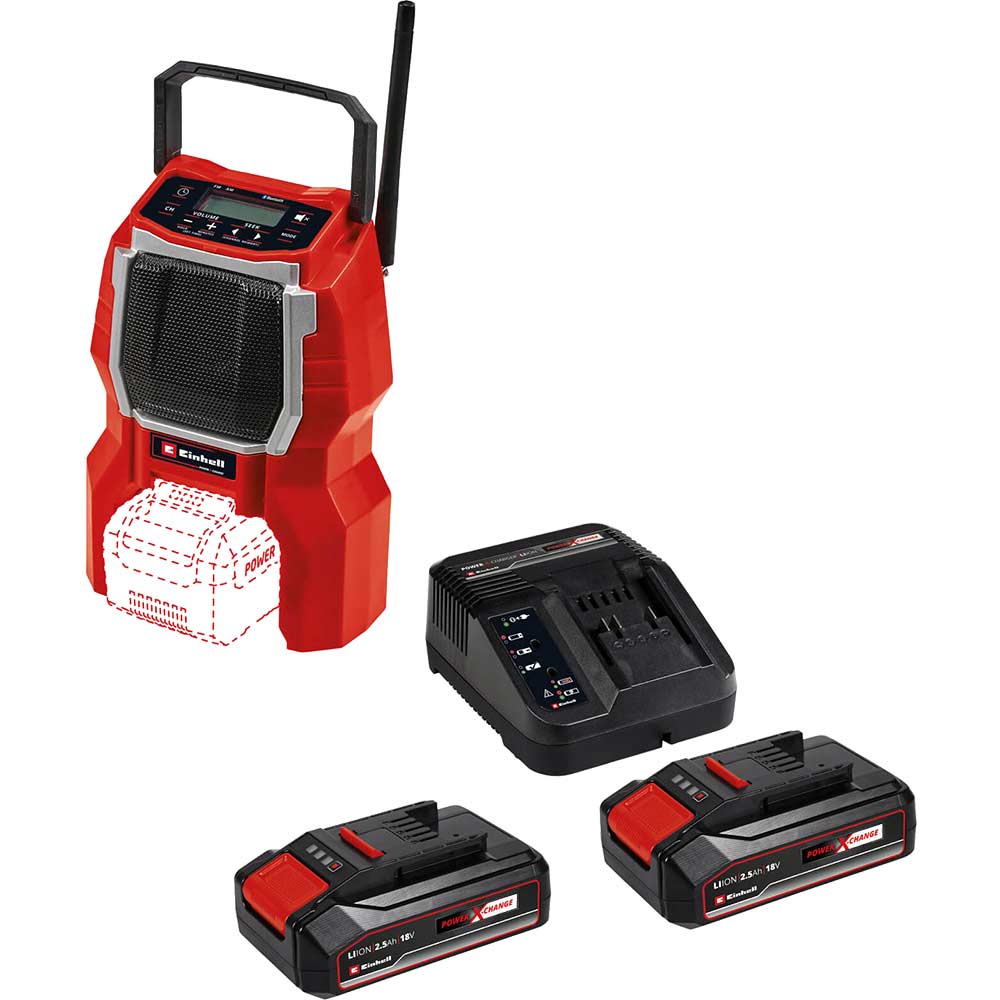 Einhell TE-RA 18 Li BT 18v Cordless Radio and Bluetooth Speaker 2 x 2.5ah Li-ion Battery Charger No Case