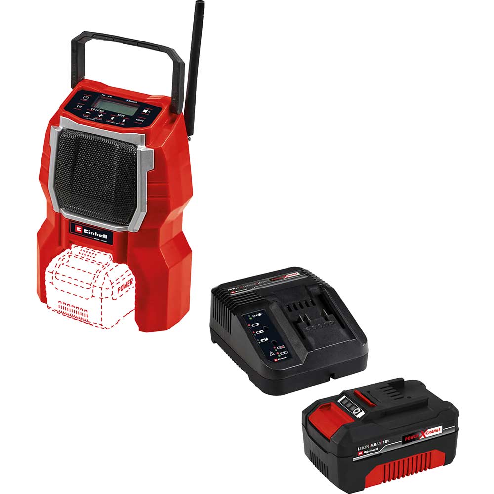 Einhell TE-RA 18 Li BT 18v Cordless Radio and Bluetooth Speaker 1 x 4ah Li-ion Battery Charger No Case