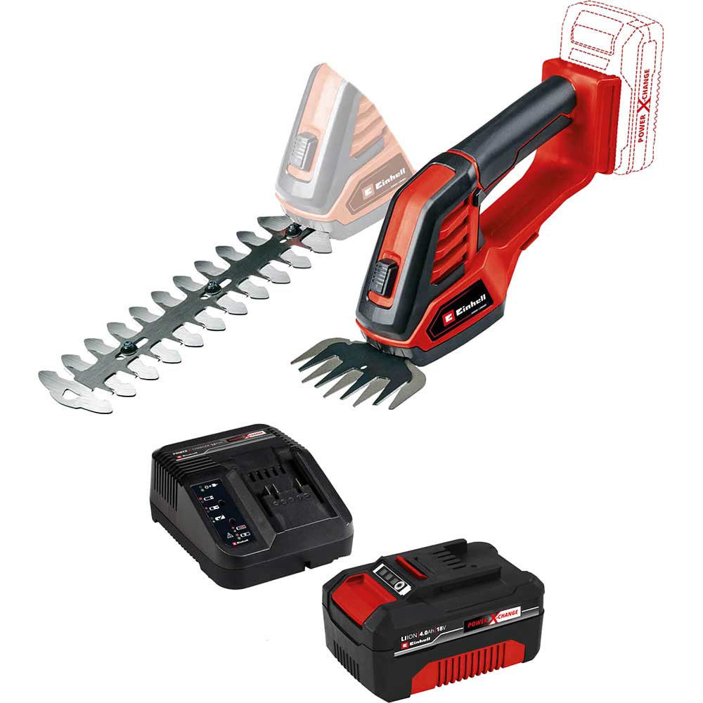 Einhell GE-CG 18/100 Li 18v Cordless Grass and Bush Shears 1 x 4ah Li-ion Battery Charger