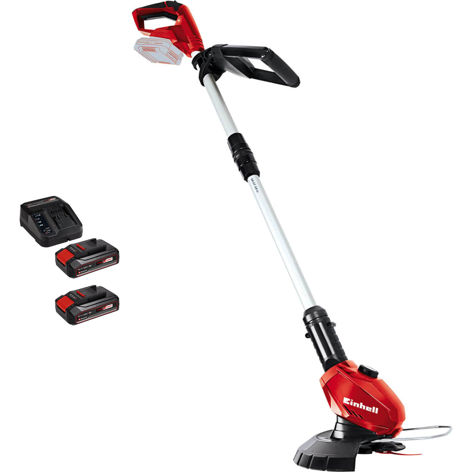 Image of Einhell GE-CT 18 Li 18v Cordless Telescopic Grass Trimmer and Edger 240mm 2 x 2.5ah Li-ion Charger