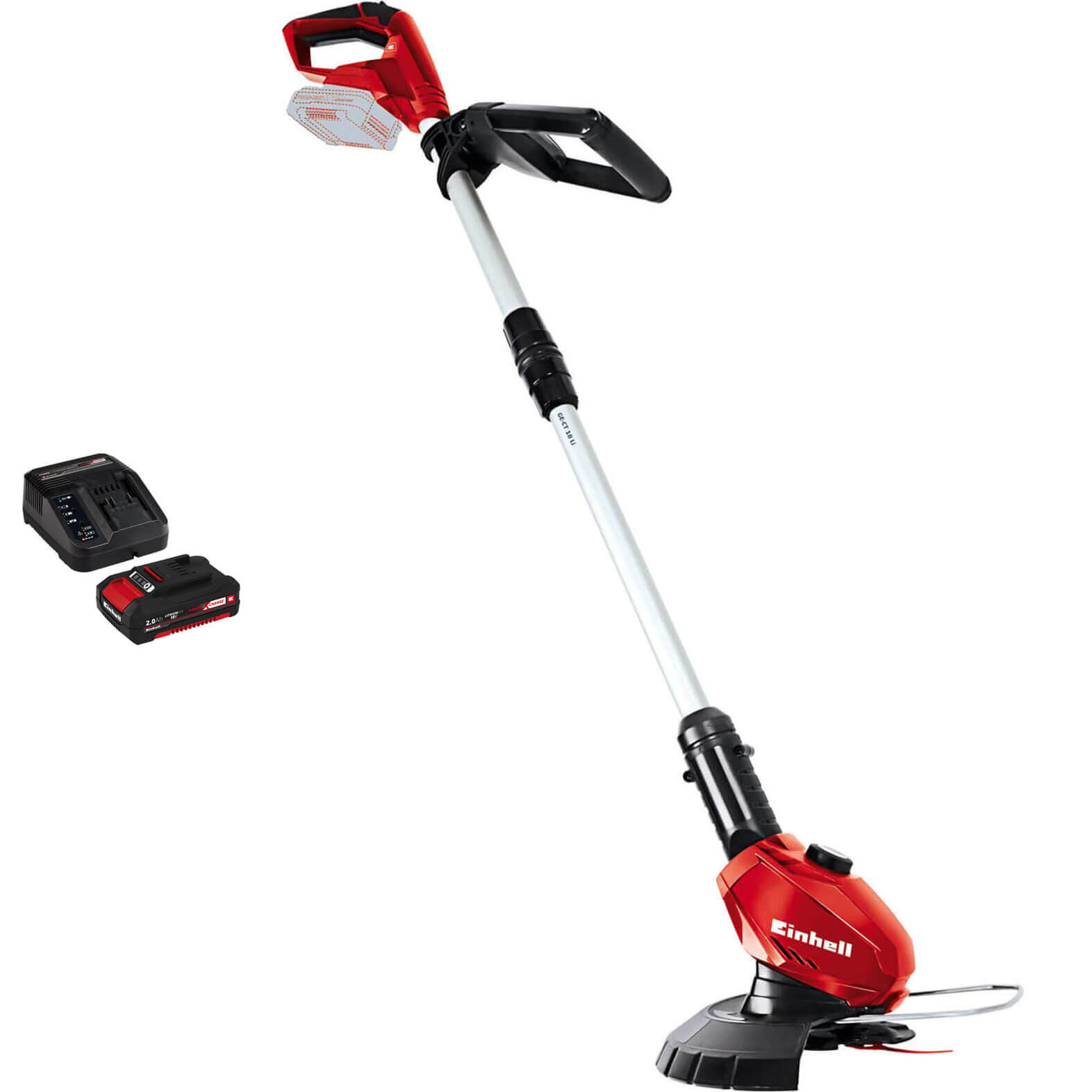 Image of Einhell GE-CT 18 Li 18v Cordless Telescopic Grass Trimmer and Edger 240mm 1 x 2ah Li-ion Charger