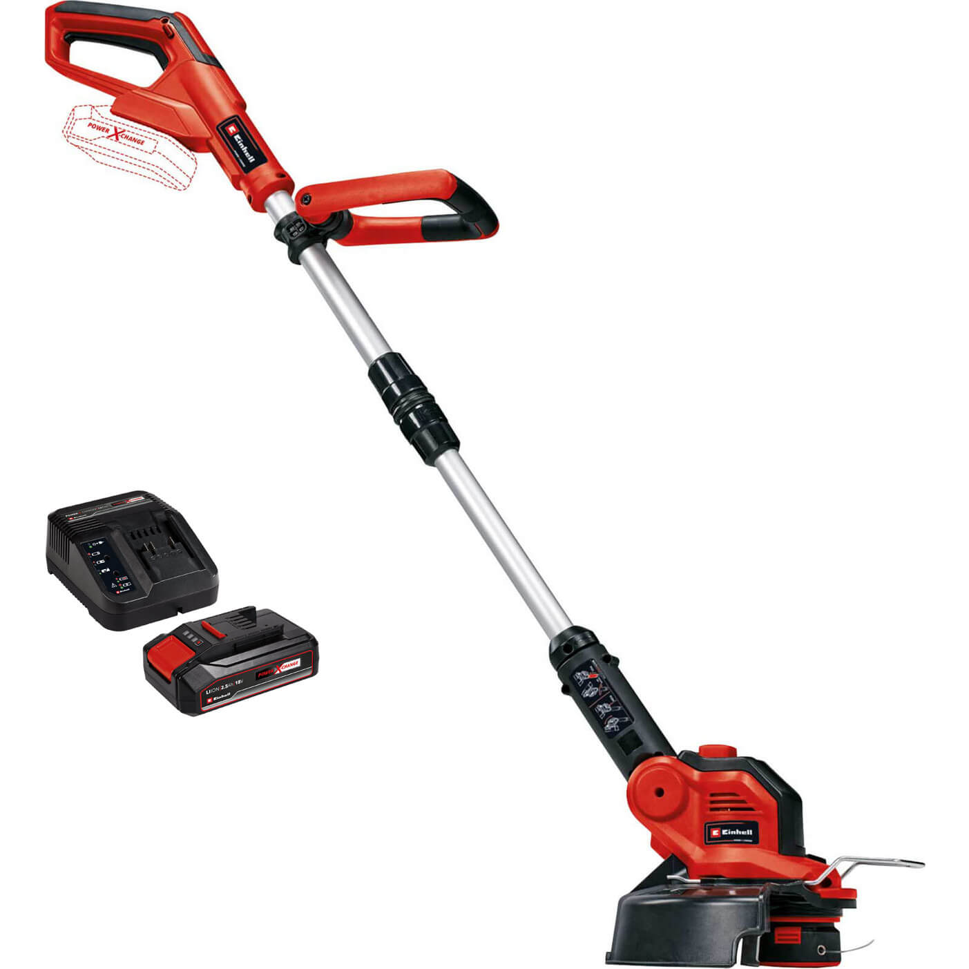 Image of Einhell GE-CT 18/28 Li 18v Cordless Telescopic Grass Trimmer and Edger 280mm 1 x 2.5ah Li-ion Charger