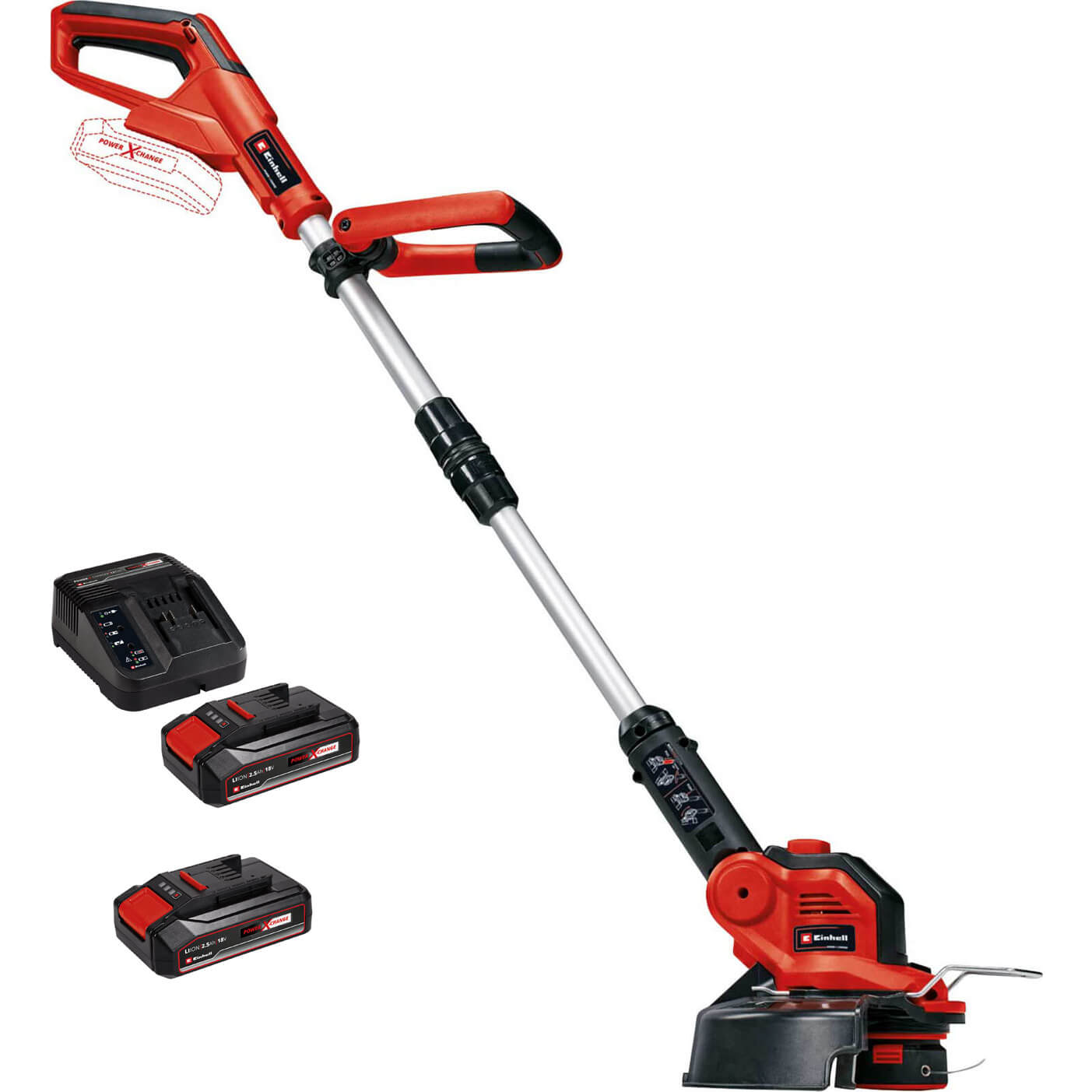 Image of Einhell GE-CT 18/28 Li 18v Cordless Telescopic Grass Trimmer and Edger 280mm 2 x 2.5ah Li-ion Charger