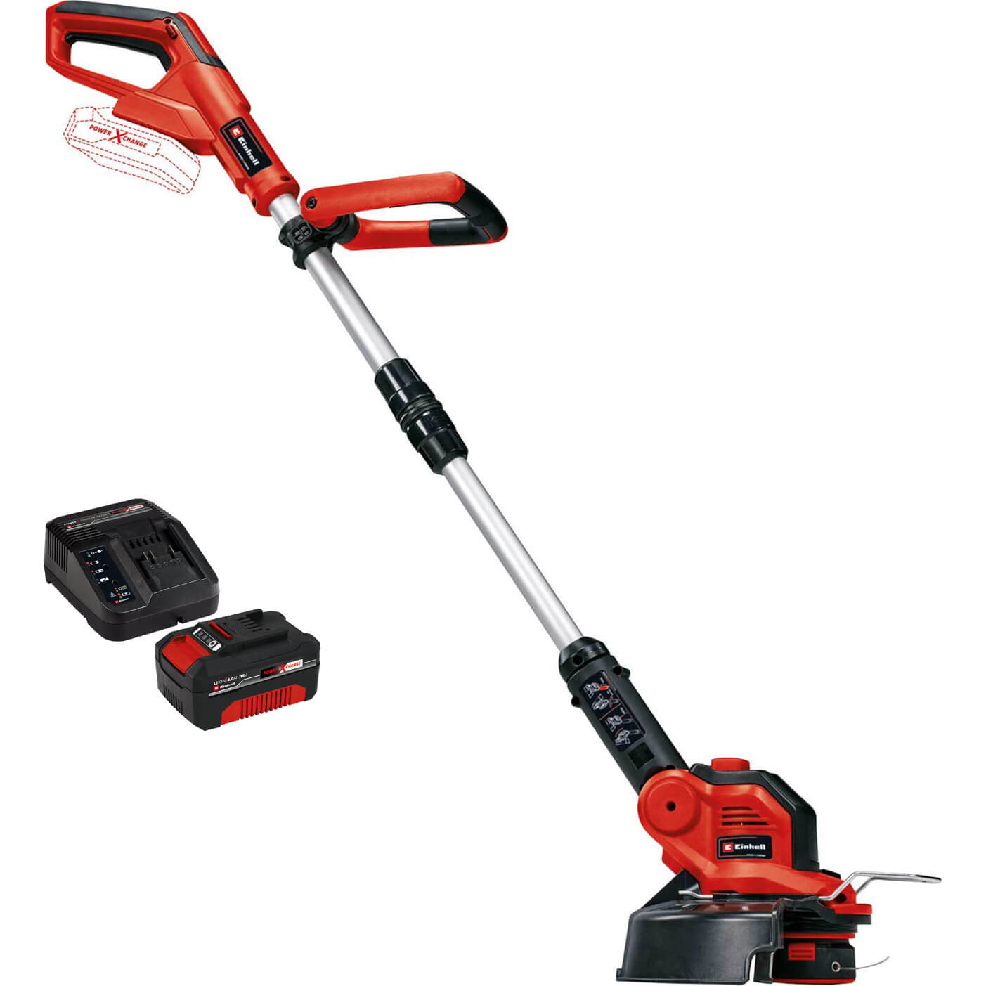Image of Einhell GE-CT 18/28 Li 18v Cordless Telescopic Grass Trimmer and Edger 280mm 1 x 4ah Li-ion Charger