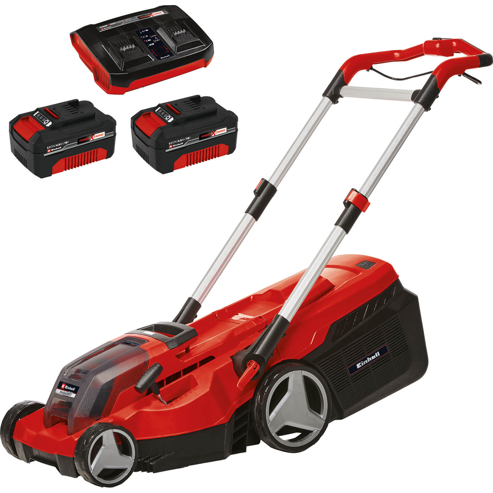 Image of Einhell RASARRO 36/38 36v Cordless Brushless Rotary Lawnmower 380mm 2 x 4ah Li-ion Twin Battery Charger