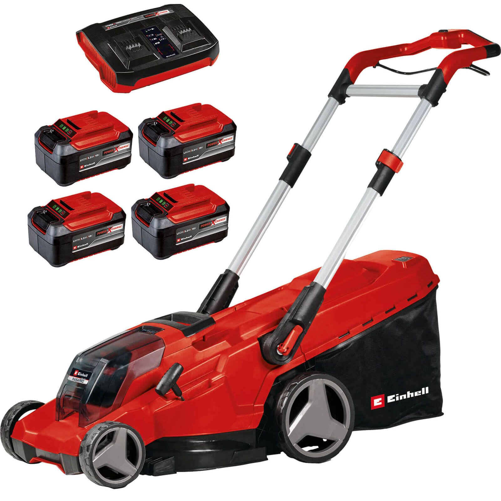 Image of Einhell RASARRO 36/42 36v Cordless Brushless Rotary Lawnmower 420mm 4 x 5.2ah Li-ion Twin Battery Charger