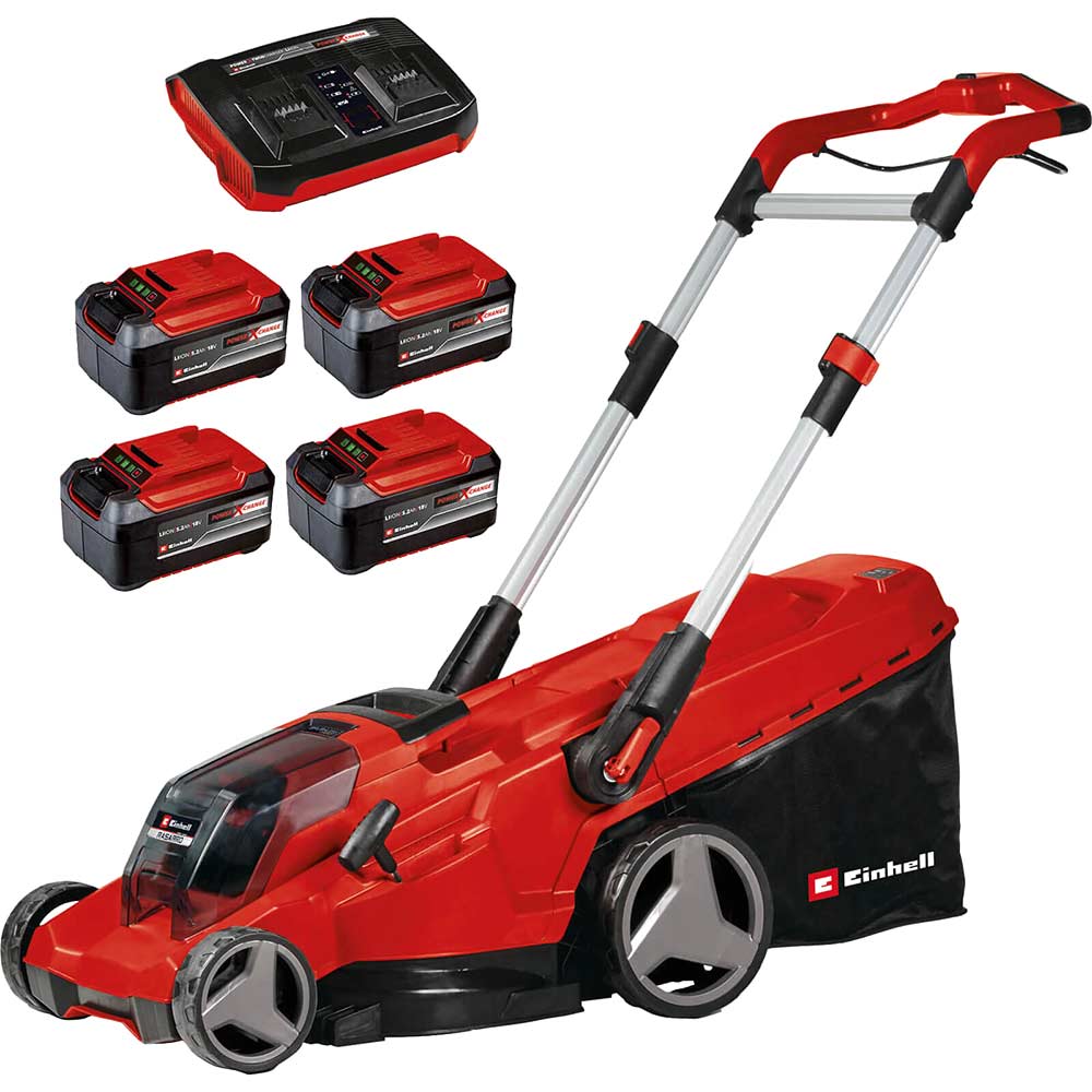 Image of Einhell RASARRO 36/42 36v Cordless Brushless Rotary Lawnmower 420mm 4 x 5.2ah Li-ion Twin Battery Charger