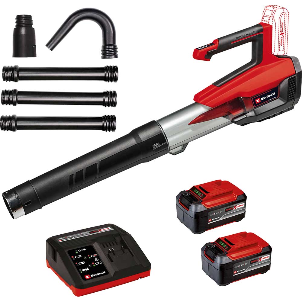 Einhell Professional GP-LB 18/200 Li E GK 18v Cordless Leaf Blower and Gutter Cleaning Kit 2 x 5.2ah Li-ion Battery Charger