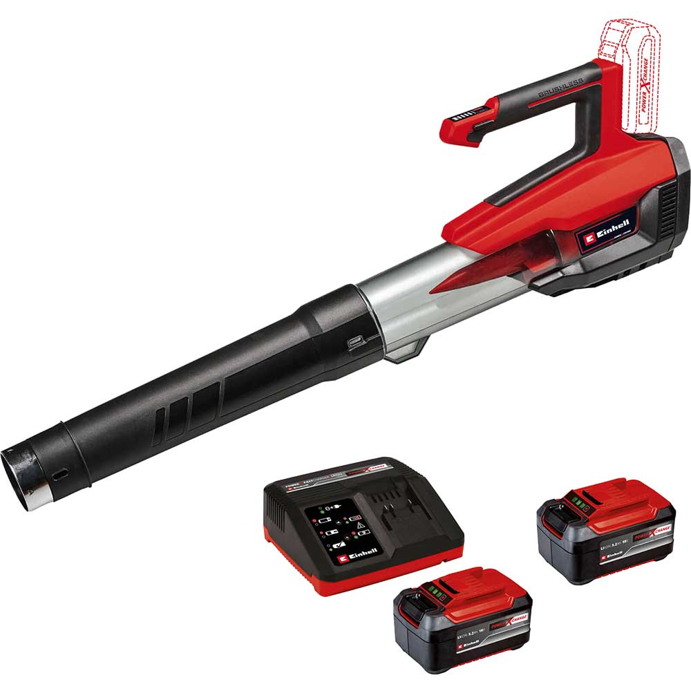 Einhell Professional GE-LB 18/200 Li E 18v Cordless Brushless Axial Leaf Blower 2 x 5.2ah Li-ion Battery Charger