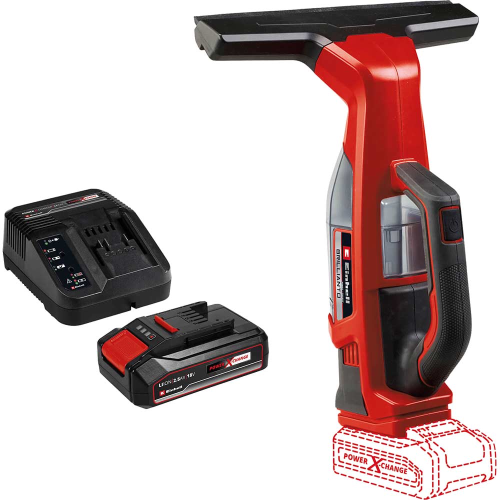 Einhell BRILLIANTO 18v Cordless Window Vacuum Cleaner 1 x 2.5ah Li-ion Battery Charger