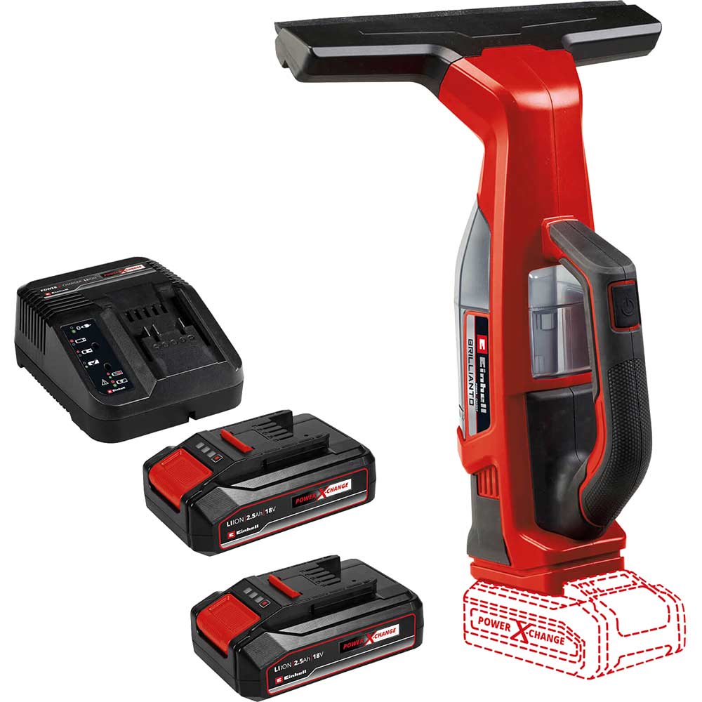 Einhell BRILLIANTO 18v Cordless Window Vacuum Cleaner 2 x 2.5ah Li-ion Charger