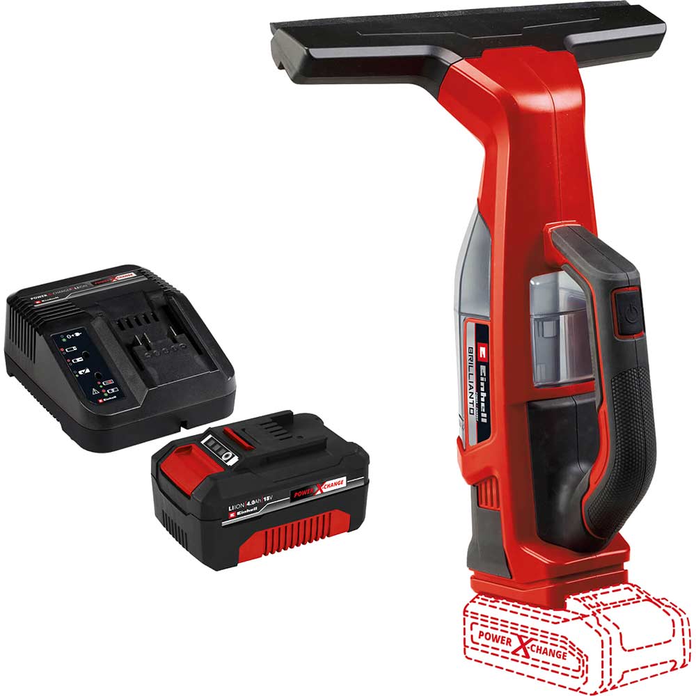 Einhell BRILLIANTO 18v Cordless Window Vacuum Cleaner 1 x 4ah Li-ion Battery Charger