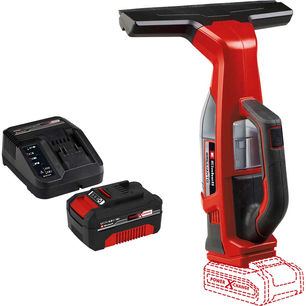 Einhell BRILLIANTO 18v Cordless Window Vacuum Cleaner 1 x 4ah Li-ion Charger