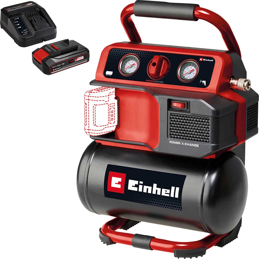 Einhell TE-AC 18/75 Li OF 18v Cordless Oil Free Air Compressor 5 Litre 1 x 2.5ah Li-ion Battery Charger