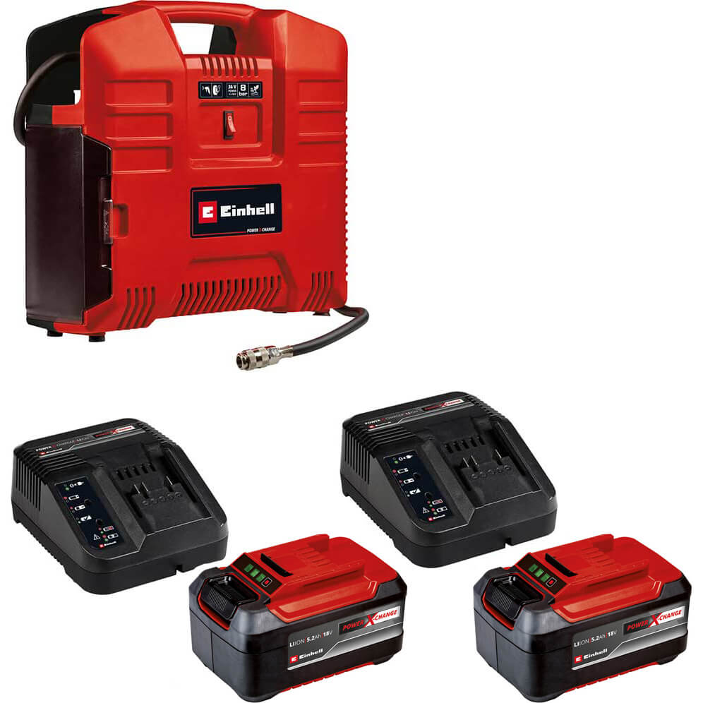 Einhell TE-AC 36/8 LI OF Set 36v Cordless Oil Free Air Compressor 2 x 5.2ah Li-ion Battery Charger No Case