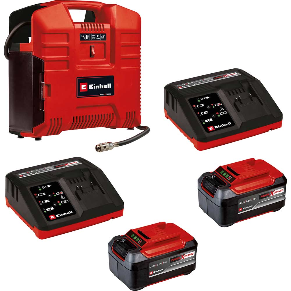 Image of Einhell TE-AC 36/8 LI OF Set 36v Cordless Oil Free Air Compressor 2 x 5.2ah Li-ion Charger No Case