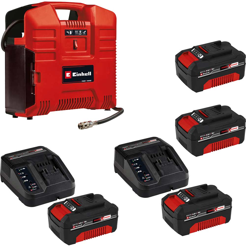 Image of Einhell TE-AC 36/8 LI OF Set 36v Cordless Oil Free Air Compressor 4 x 4ah Li-ion Charger No Case