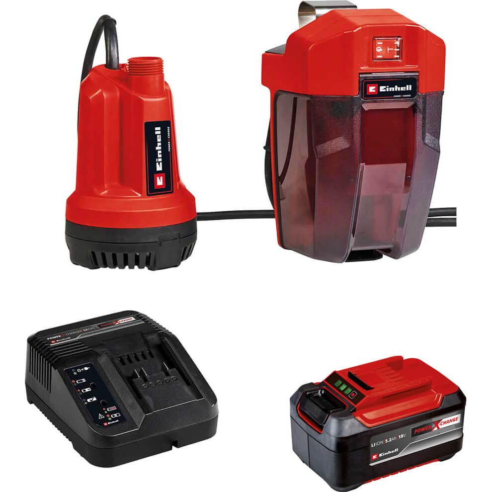 Einhell GE-SP 18 Li 18v Cordless Clean Water Pump 5000 l/h 1 x 5.2ah Li-ion Battery Charger