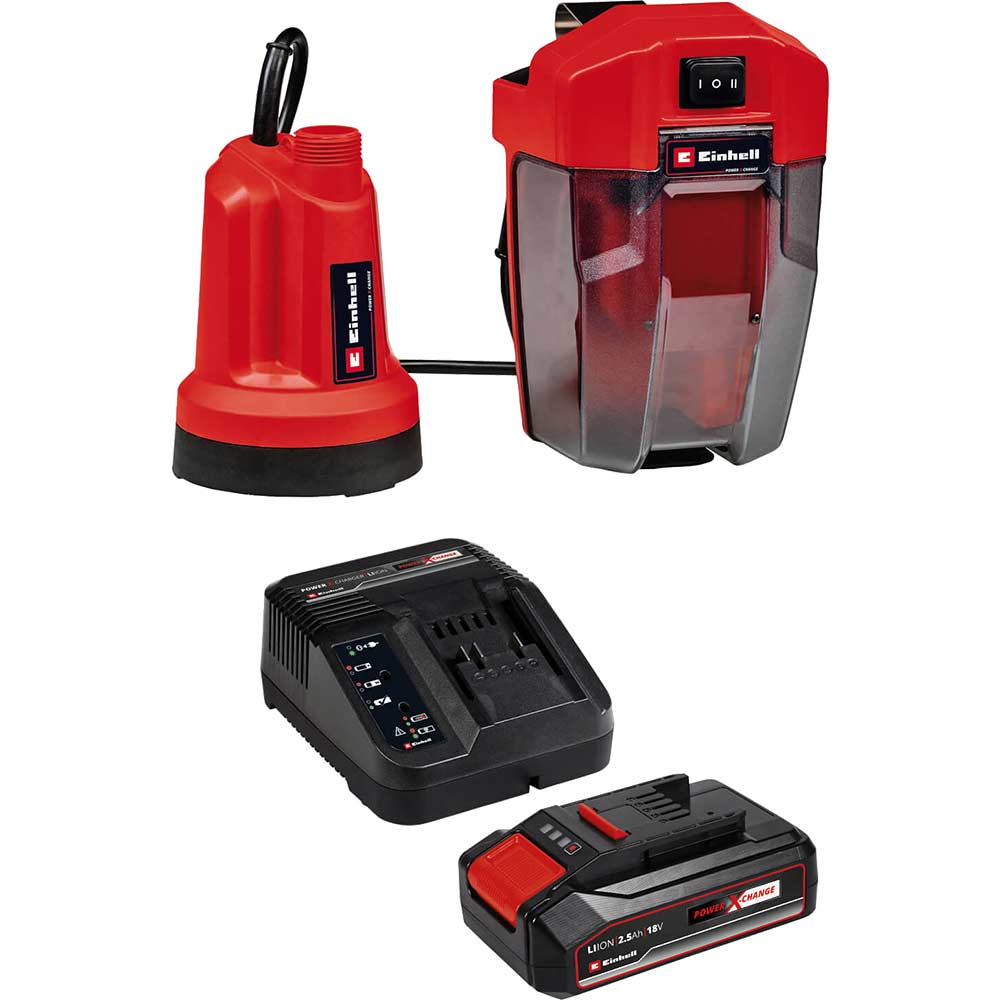 Einhell GE-SP 18 LL Li 18v Cordless Low Level Submersible Clean Water Pump 4500 l/h 1 x 2.5ah Li-ion Battery Charger