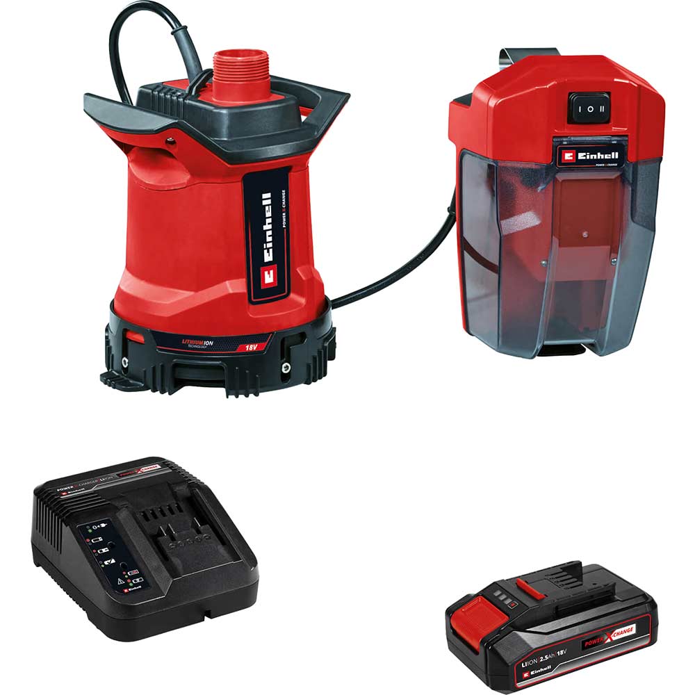 Einhell GE-DP 18/25 LL Li 18v Cordless Low Level Dirty Water Pump 7000 l/h 1 x 2.5ah Li-ion Battery Charger