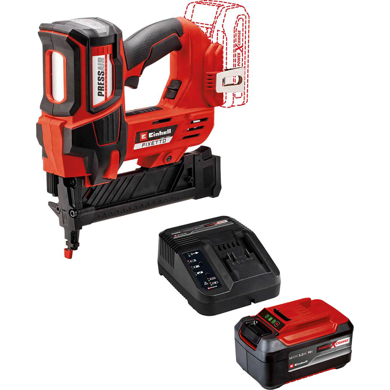 Einhell Professional FIXETTO 18/38 S 18v Cordless Staple Gun 1 x 5.2ah Li-ion Battery Charger No Case