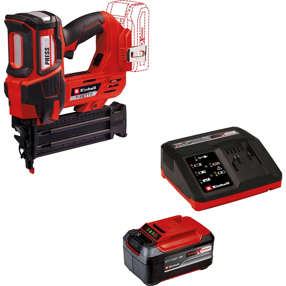 Einhell Professional FIXETTO 18/50 N 18v Cordless Nail Gun 1 x 5.2ah Li-ion Battery Charger No Case