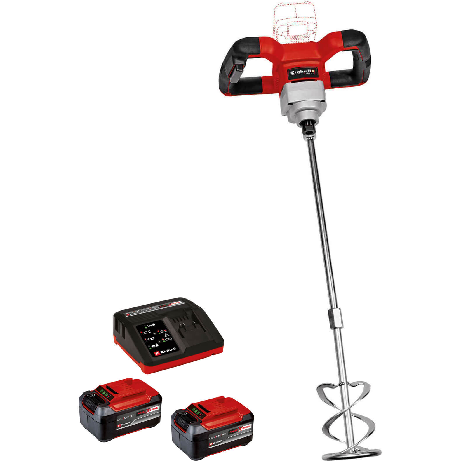 Image of Einhell TE-MX 18 Li 18v Cordless Paint and Plaster Mixer 2 x 5.2ah Li-ion Charger No Case