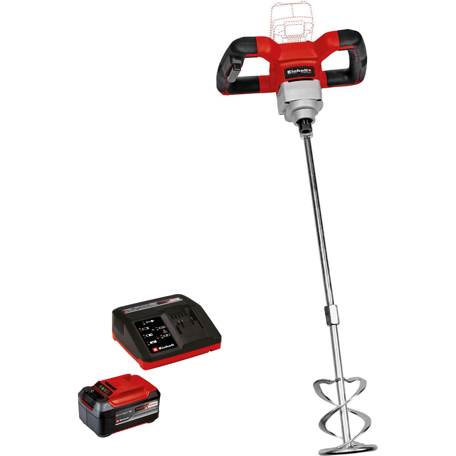 Image of Einhell TE-MX 18 Li 18v Cordless Paint and Plaster Mixer 1 x 5.2ah Li-ion Charger No Case
